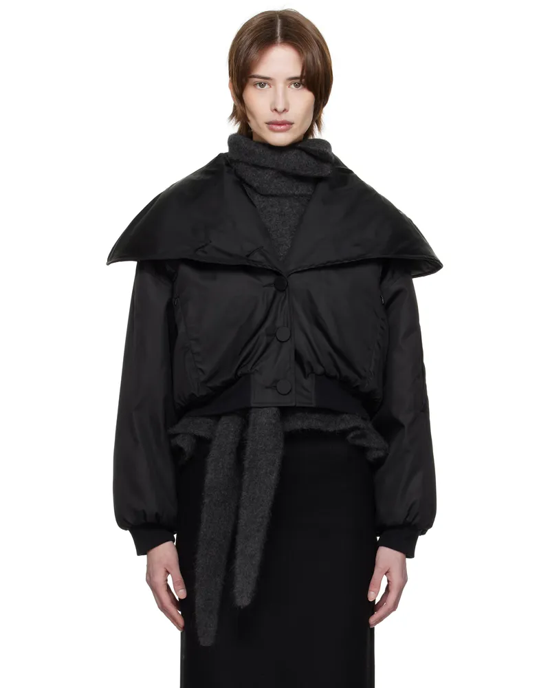 AARON ESH Black Shoulder Lapel Bomber Jacket Black