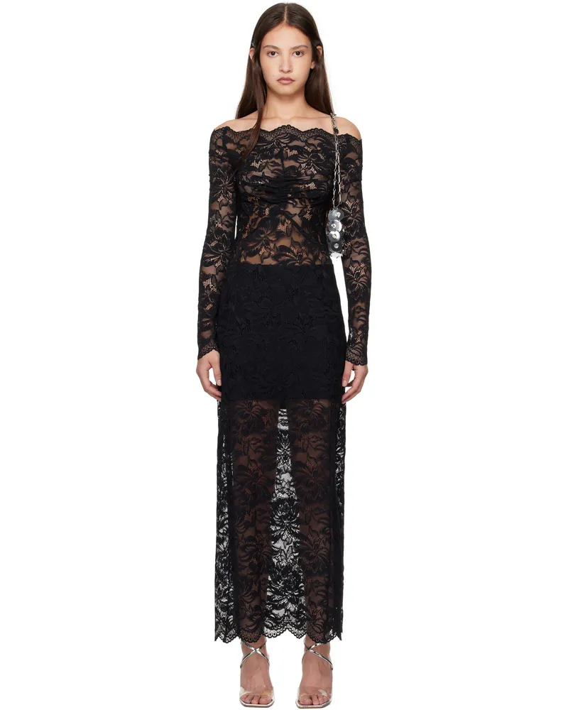Paco Rabanne Black Lace Maxi Dress Black