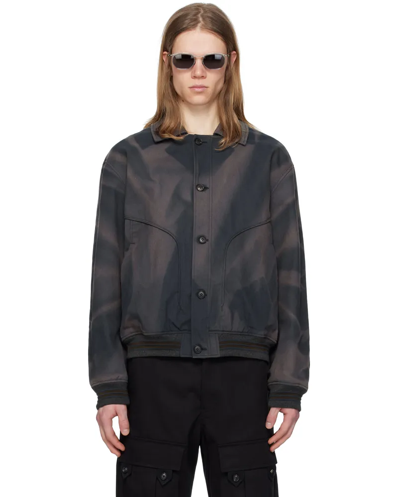 JiyongKim Navy Sun-Bleached Ribbed Blouson Denim Jacket Navy