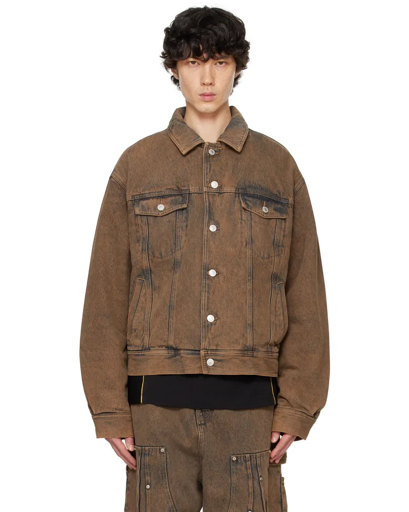 KUSIKOHC Brown Padded Multi Rivet Denim Jacket Brown