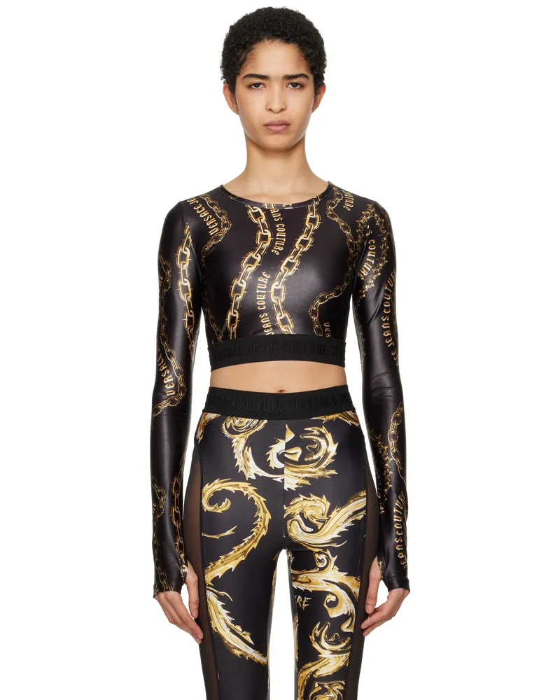 Versace Jeans Black Chain Couture Crop T-shirt Eg89