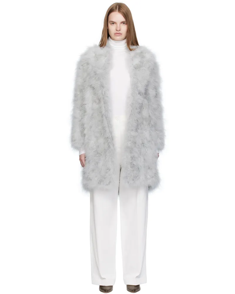 Yves Salomon Gray Feather Shawl Collar Coat A9126