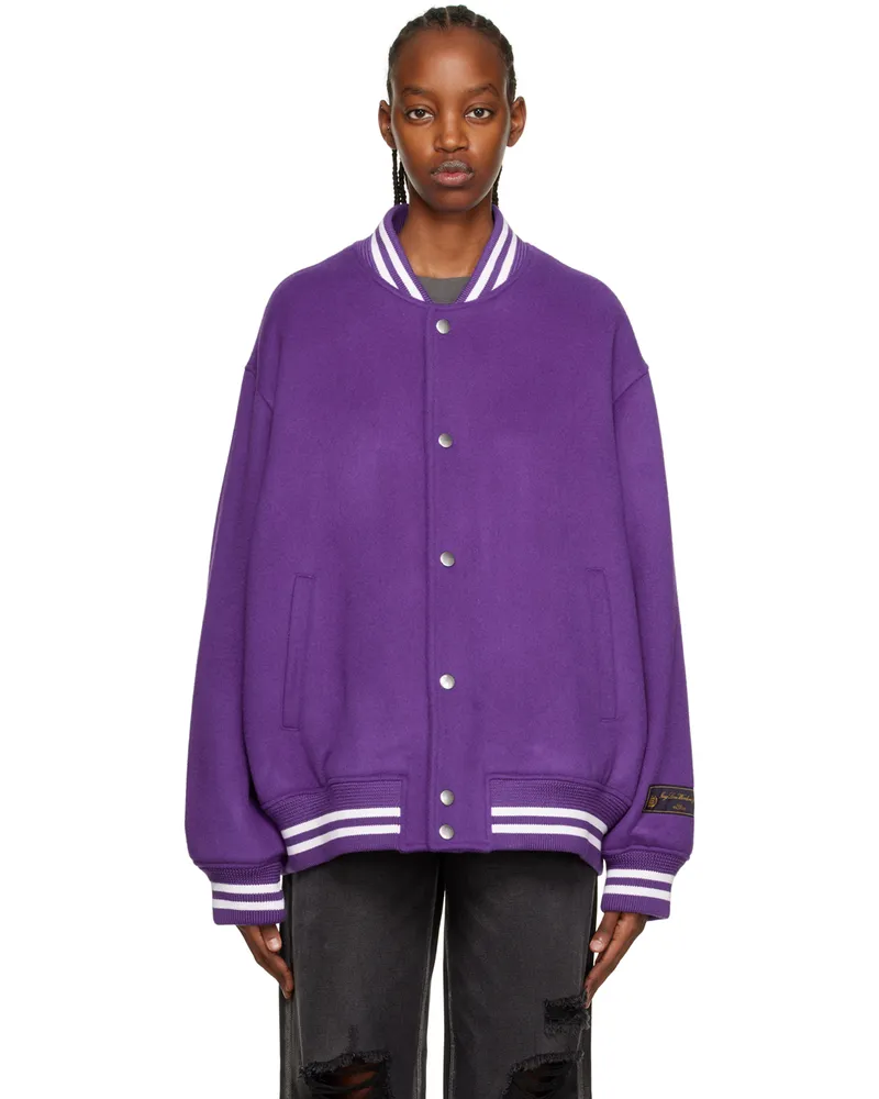 WE 11 DONE Purple Oversized Bomber Jacket Purple