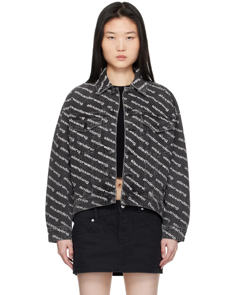 Alexander Wang Black Falling Back Logo Denim Jacket Grey
