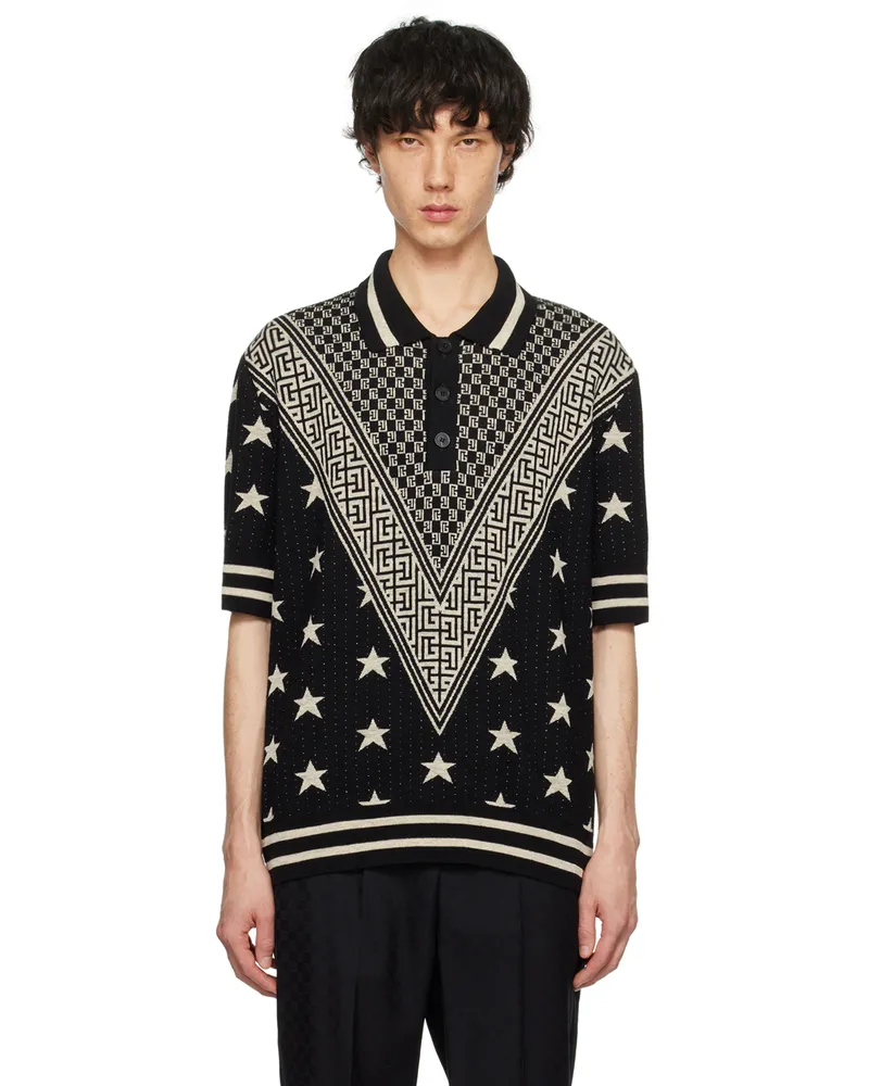 Balmain Black Monogram Stars Polo Edk