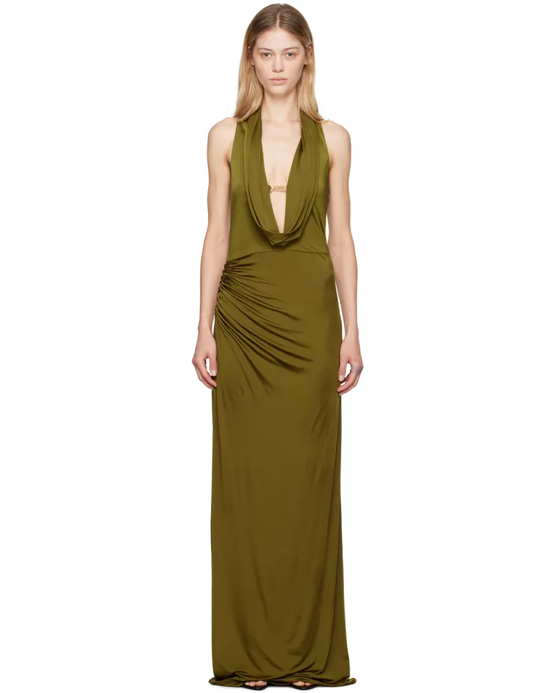 Tom Ford Khaki Cowl Neck Maxi Dress Fg630