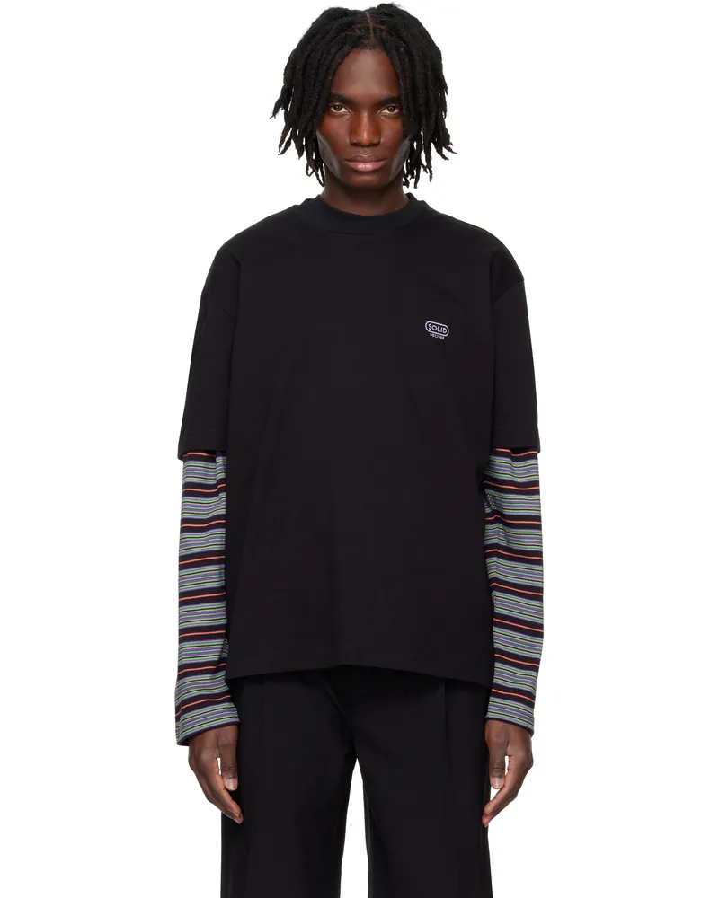 SOLID HOMME Black Embroidered Logo T-shirt 654b
