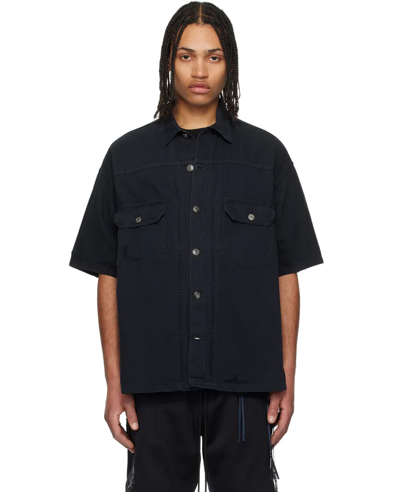 Mastermind Japan Black Distressed Denim Shirt Black