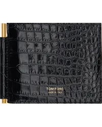 Tom Ford Black Printed Croc Money Clip Wallet Black