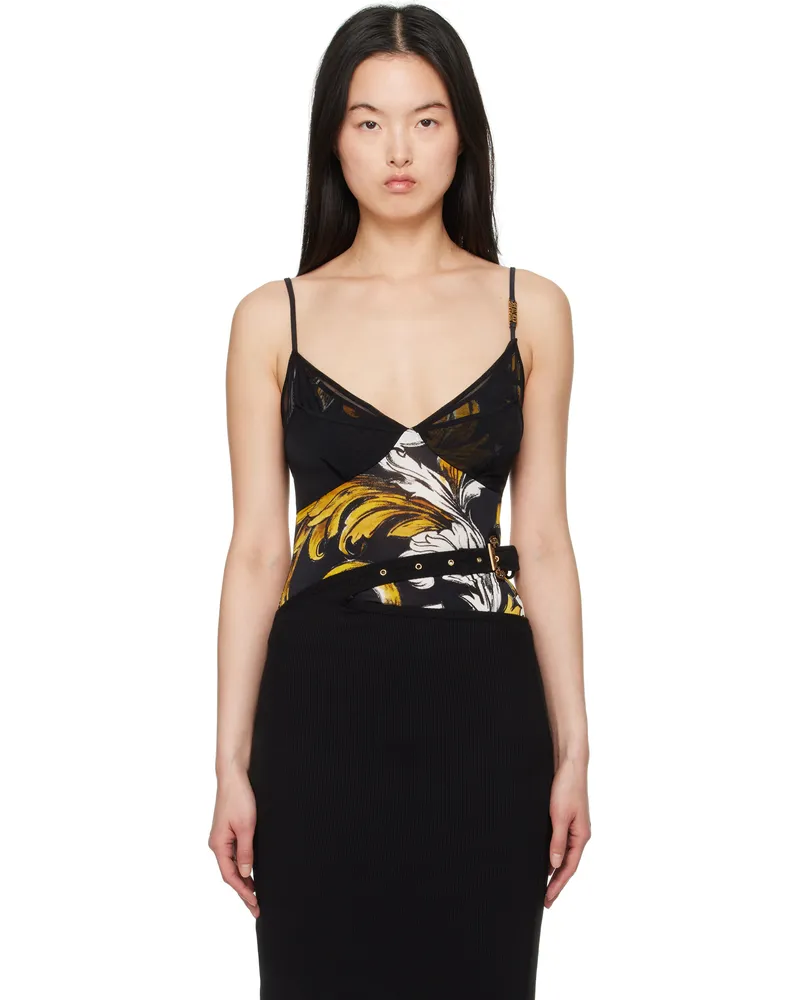Versace Jeans Black & Yellow Outline Barocco Mesh Tank Top Eg89