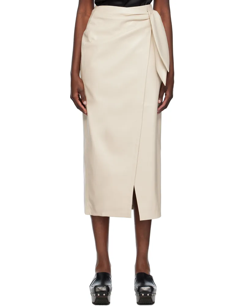 Nanushka Beige Carola Vegan Leather Midi Skirt Creme