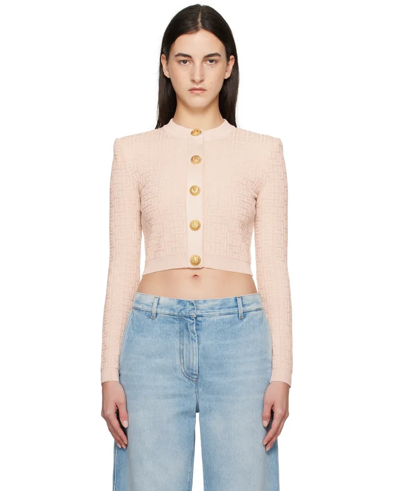 Balmain Beige PB Labyrinth Knit Cardigan Gus