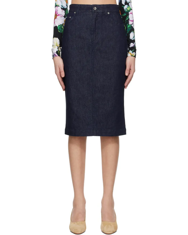 Dolce & Gabbana Navy Stretch Five Pocket Pencil Denim Midi Skirt S9001