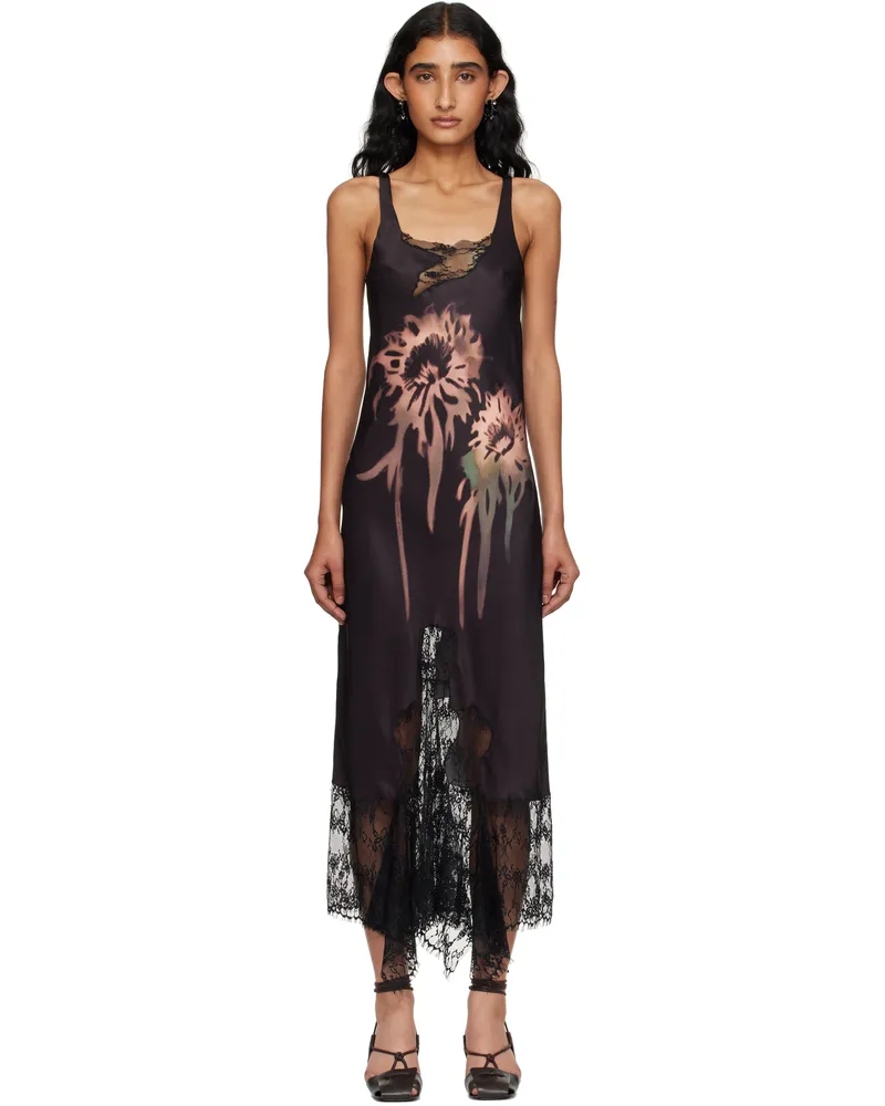 Collina Strada Black Flower Drip Anemone Slip Dress Earth