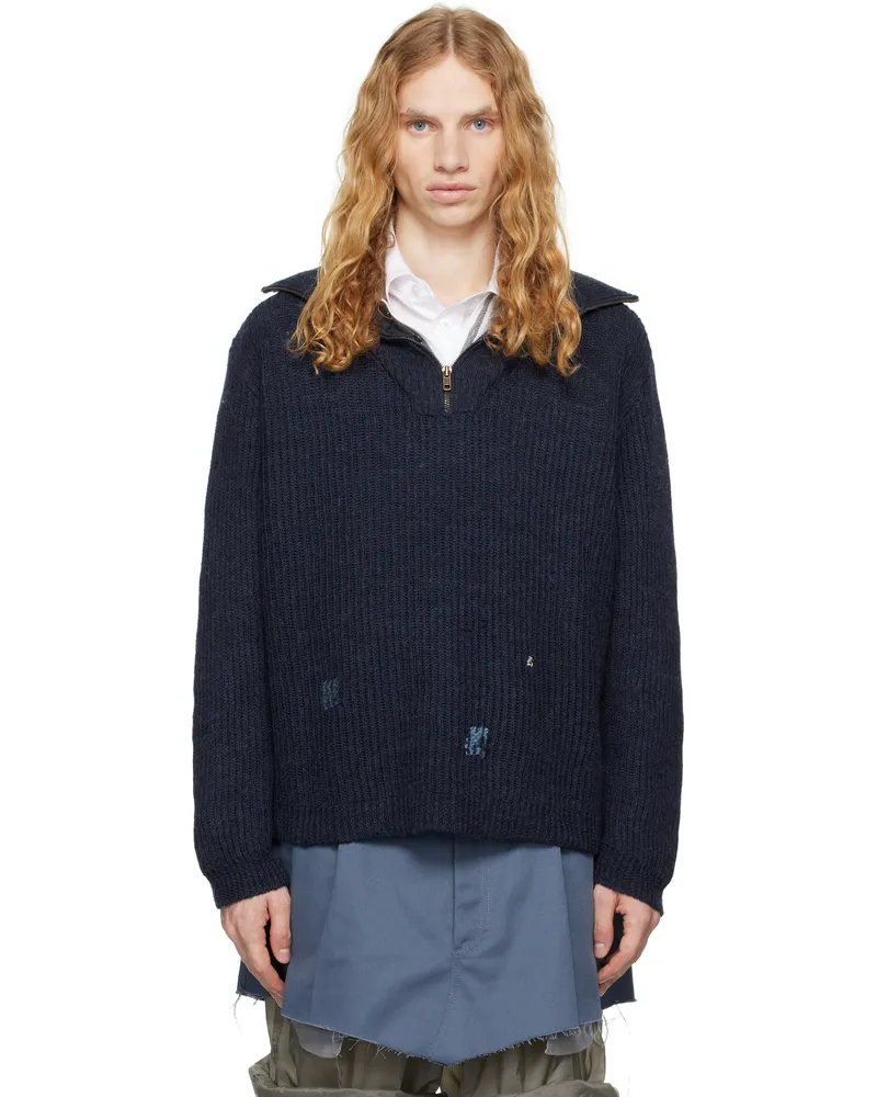 Maison Margiela Navy Summer Shetland Knit Sweatshirt 524f