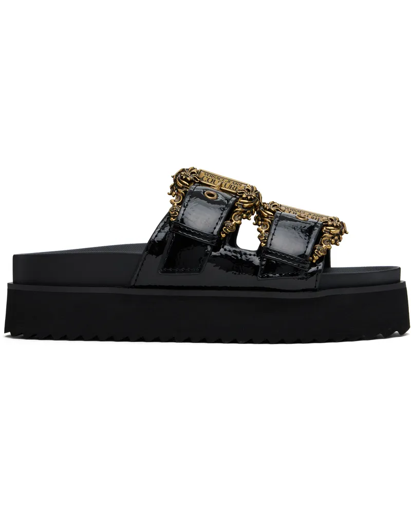 Versace Jeans Black Baroque Buckle Arizona Flat Sandals E899