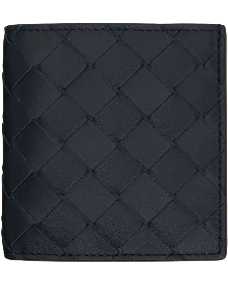 Bottega Veneta Navy Intrecciato Slim Bi-Fold Wallet 4171