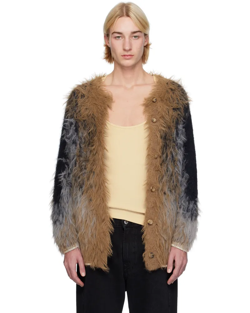 Y/PROJECT Beige & Gray Hairy Gradient Cardigan Black