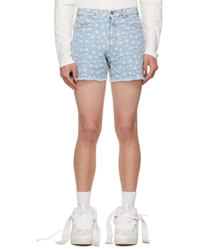 ERL Blue Jacquard Denim Shorts Blue