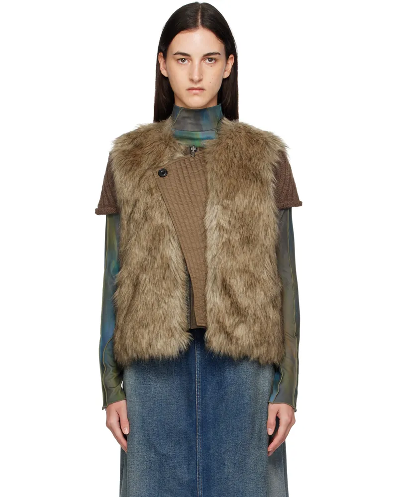 Andersson Bell Brown Curved Placket Reversible Faux-Fur Vest Brw