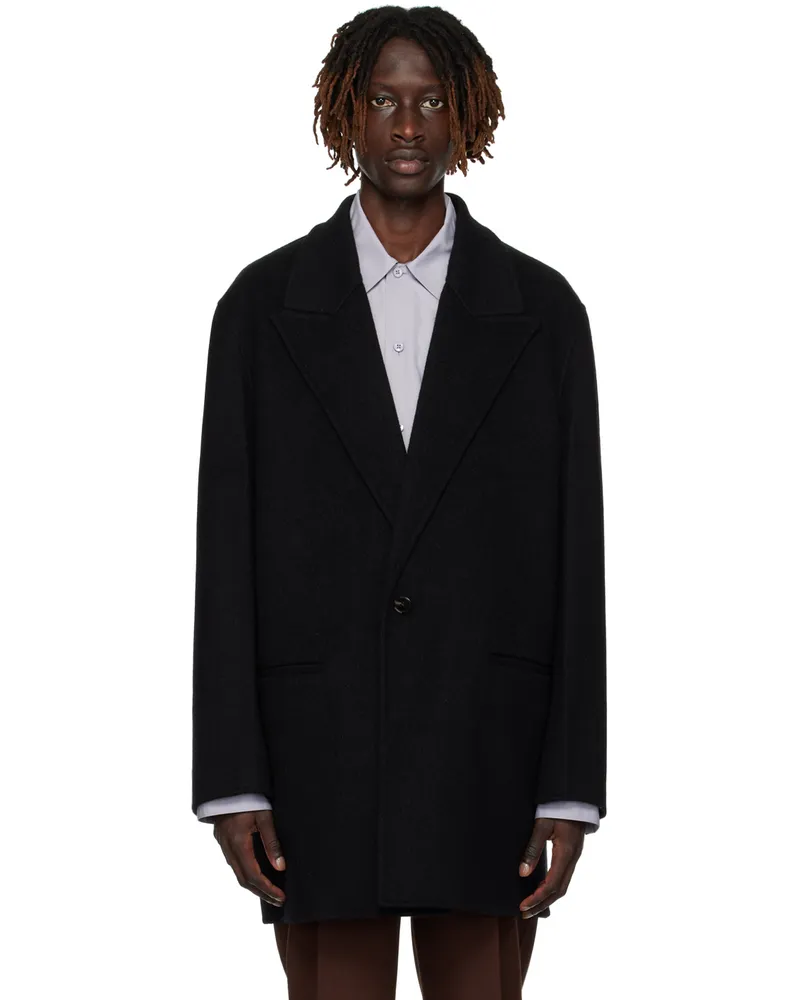 Jil Sander Black Peaked Lapel Coat 001