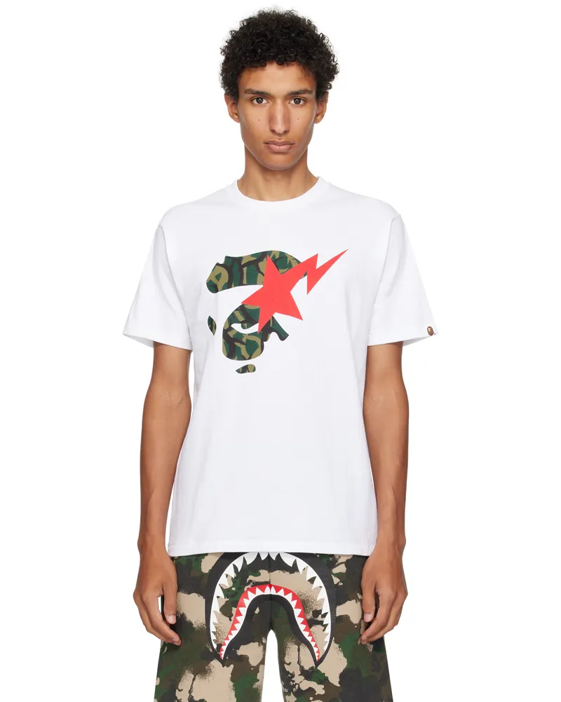 BAPE White Trial Camo Ape Face STA T-shirt Wh0-