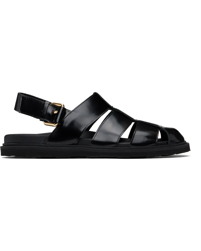 Moschino Black Brushed Calf Leather Sporty Sandals Black