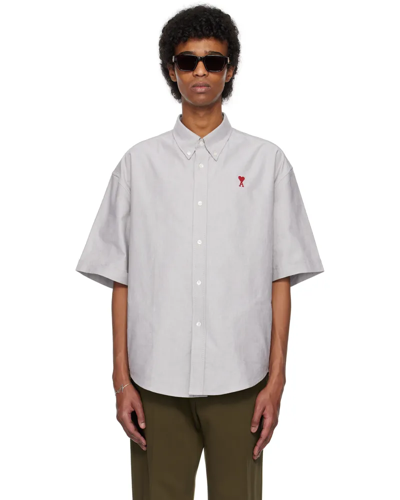 AMI Paris Gray Cotton Boxy Fit Short Sleeves Shirt 376