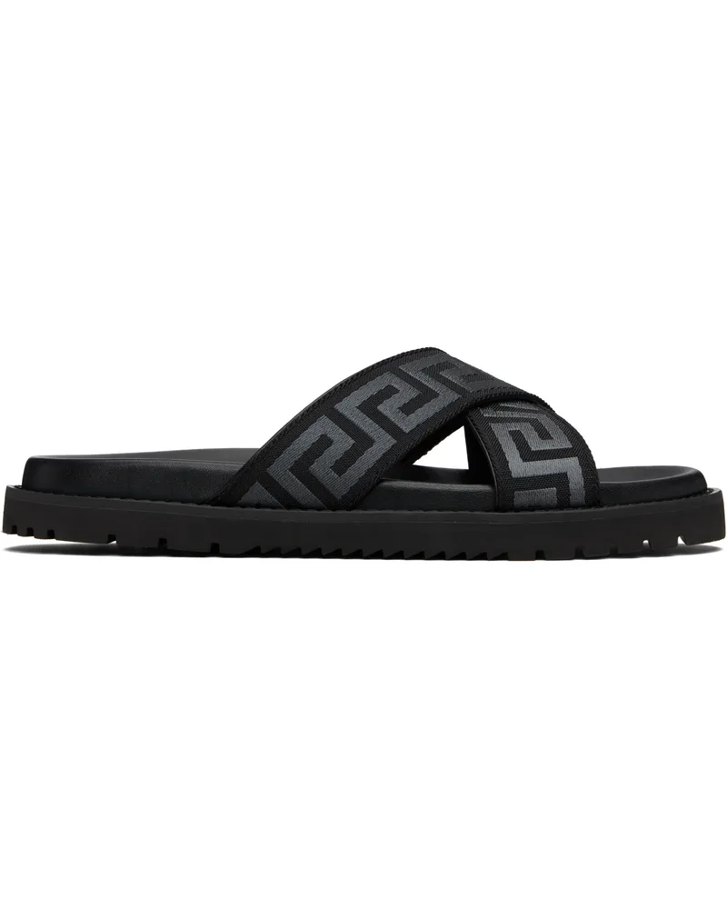 Versace Black Greca Slides 2b580-black+anthraci