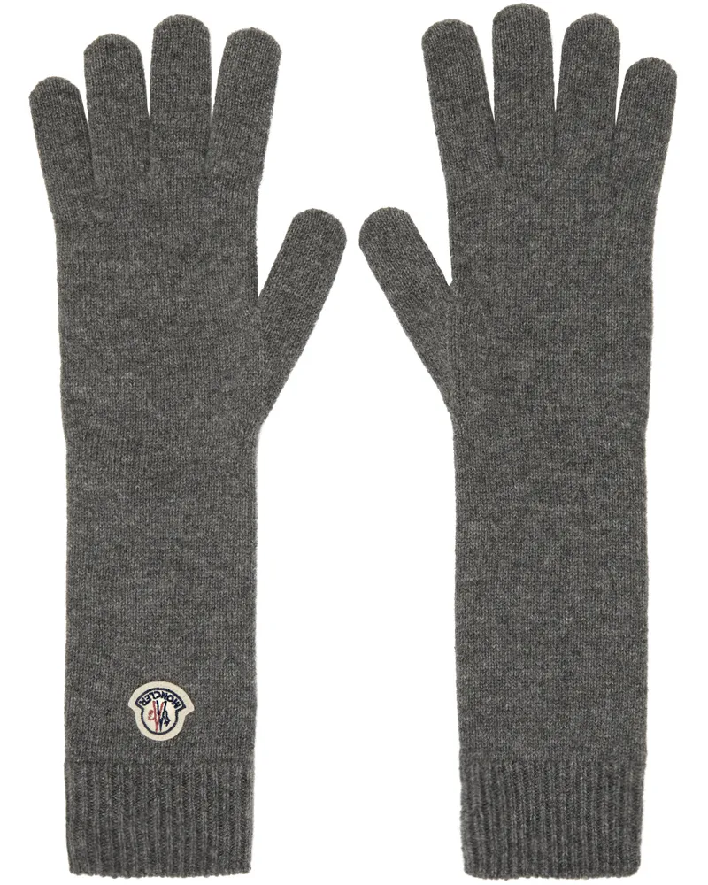 Moncler Gray Logo Patch Gloves Gray