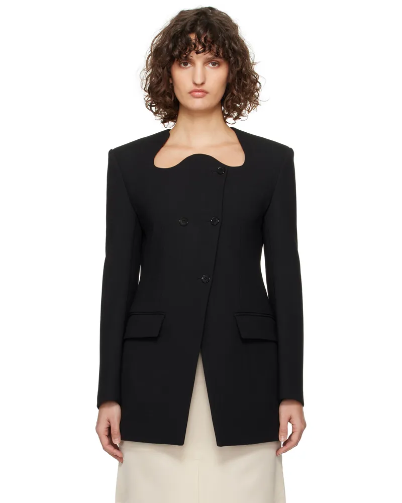 RECTO Black RC Signature Curved Neck Long Blazer Black