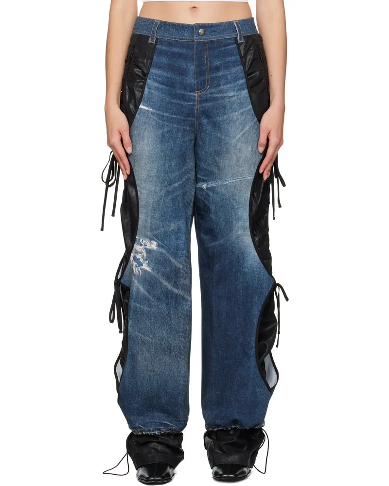 Andersson Bell Blue & Black Trompe L'œil Layered Tying Jeans Washed