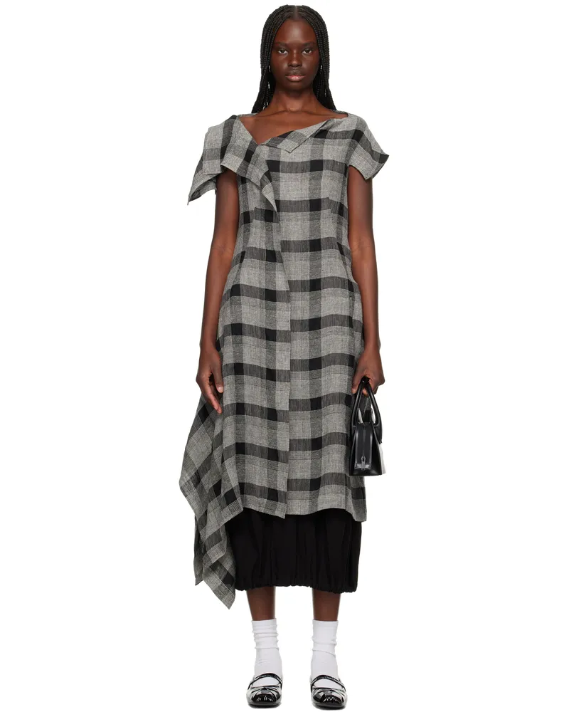 Yohji Yamamoto Black & Gray U-Handkerchief Hem Midi Dress 1