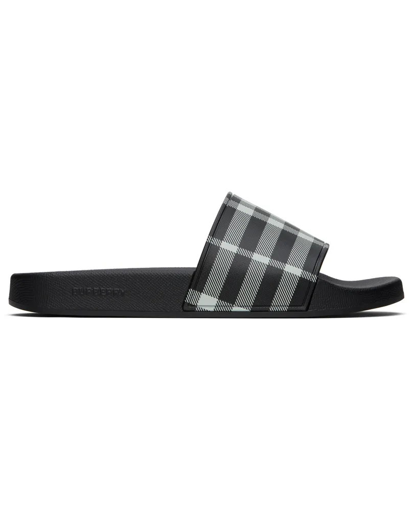 Burberry Black & White Check Pool Slides Black