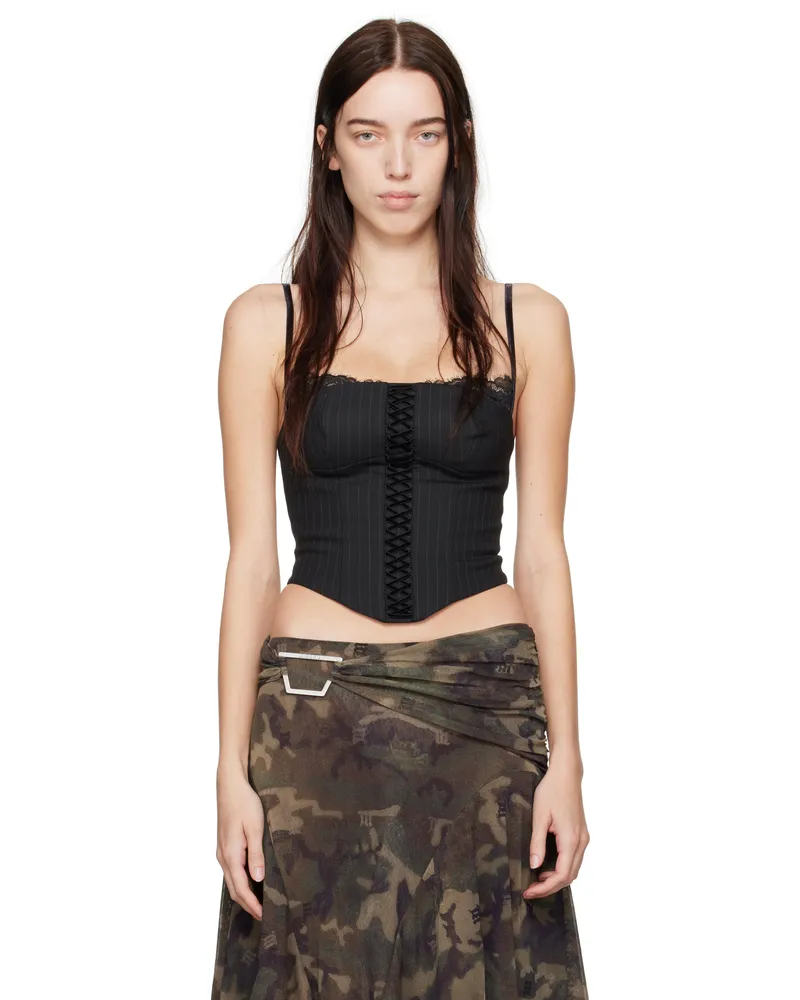 MISBHV Black Office Pinstripe Corset Top Black