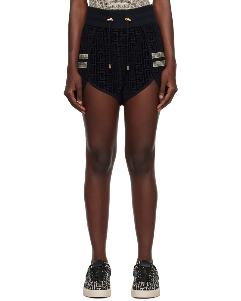 Balmain Navy Monogram Shorts Skc