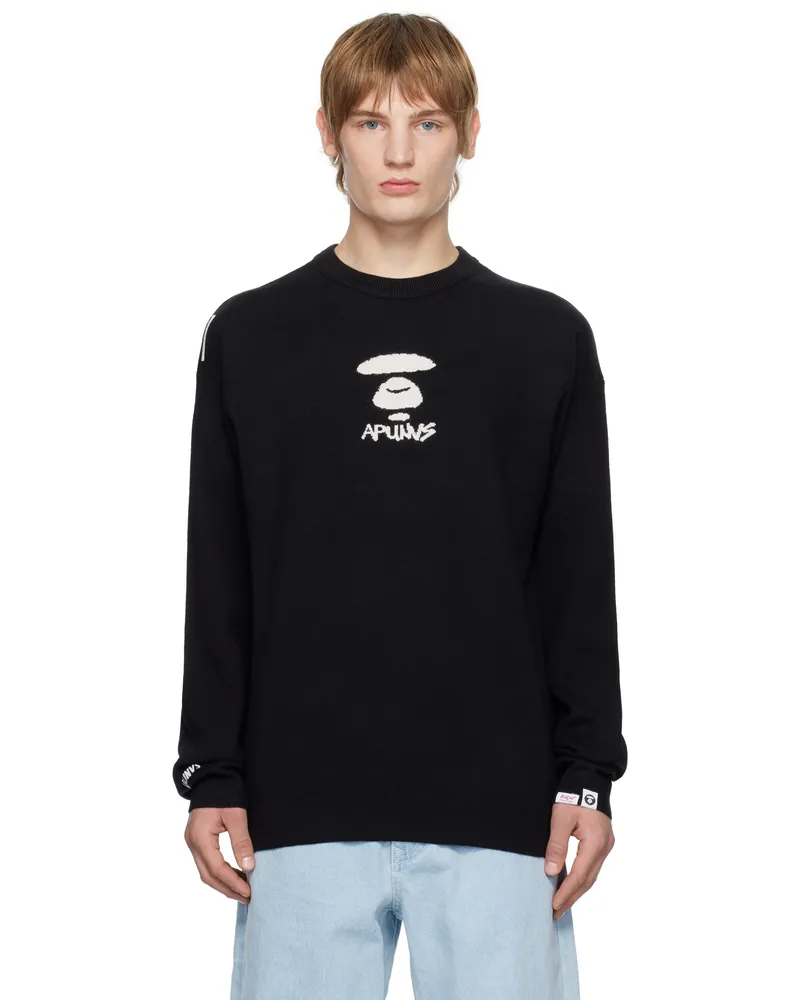 AAPE by A Bathing Ape Black 'AAPE' Moonface Logo Basic Knit Sweater Bkx