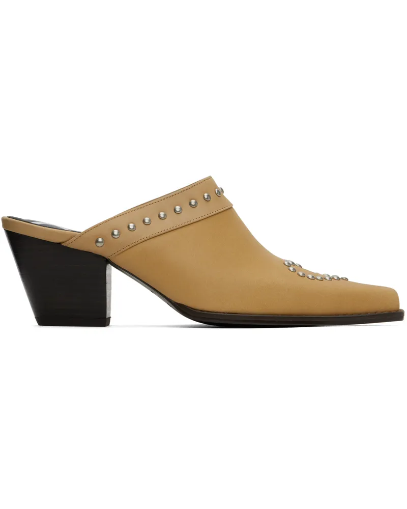 OPEN YY Beige Heart Stud Western Mules Ecru