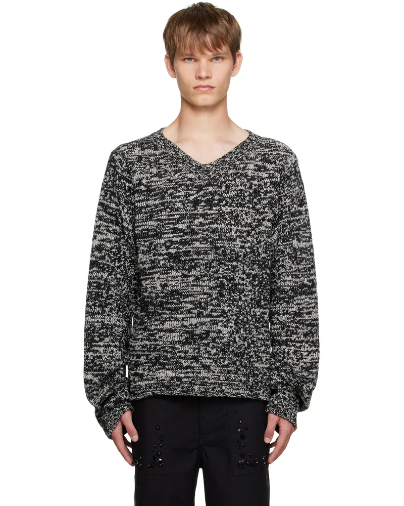 Undercover Black & White V-Neck Sweater Black