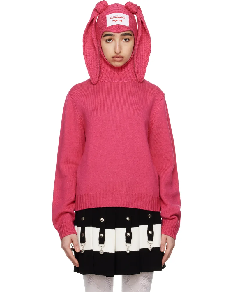 Charles Jeffrey Loverboy Pink Merino Rabbit Balaclava Hoodie Pink