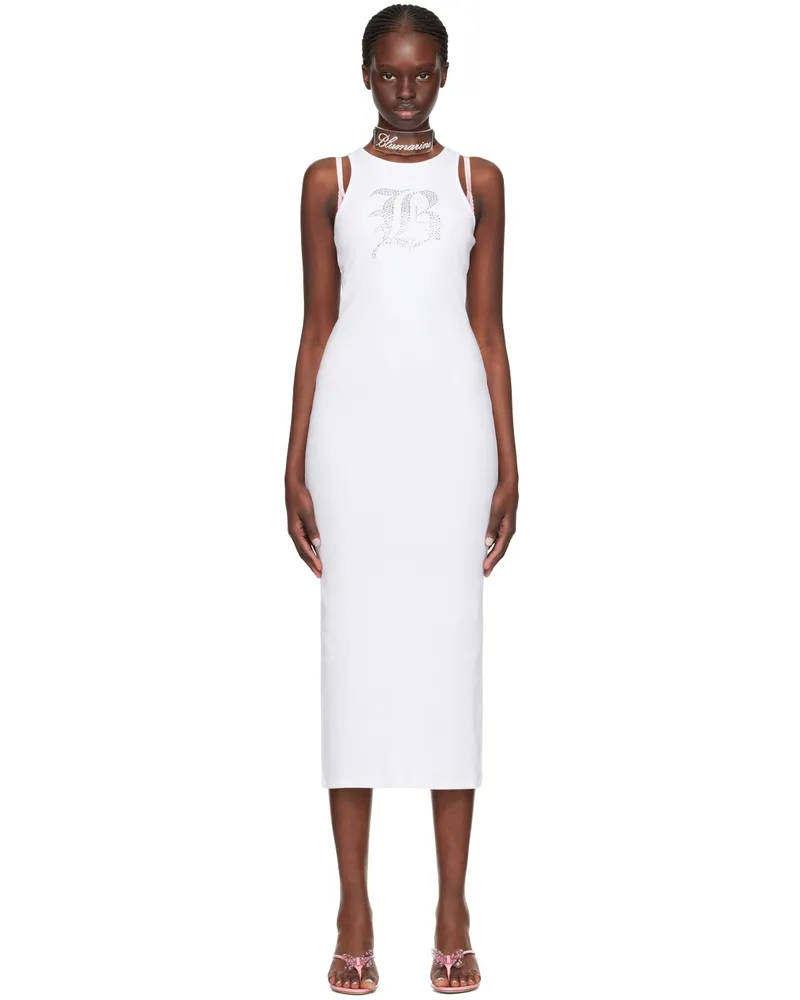 Blumarine White Graphic Midi Dress N0100