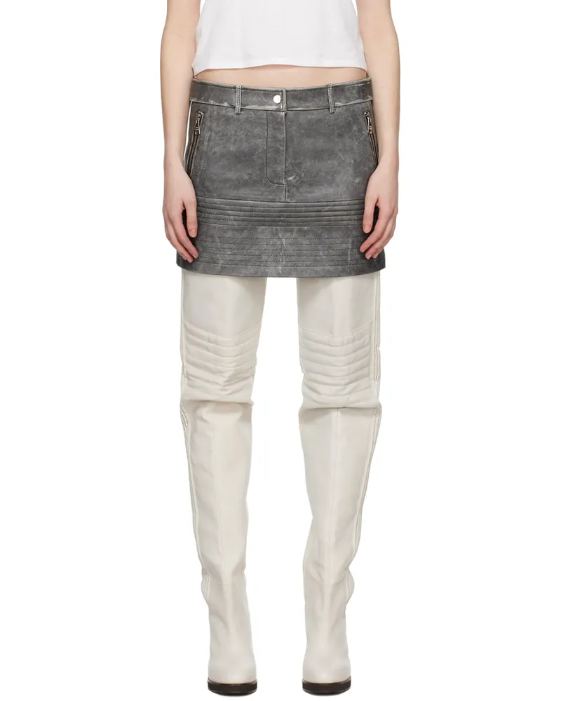 Wynn Hamlyn Gray Zip Leather Miniskirt Black