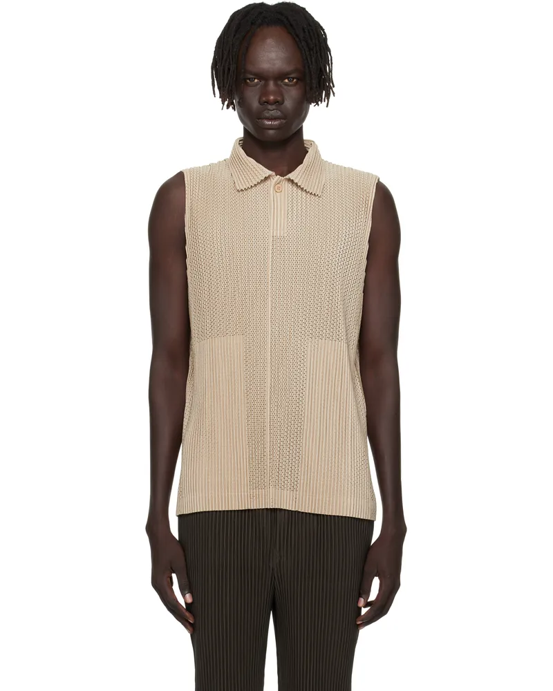 Issey Miyake Beige Light Mesh Polo 40-beige