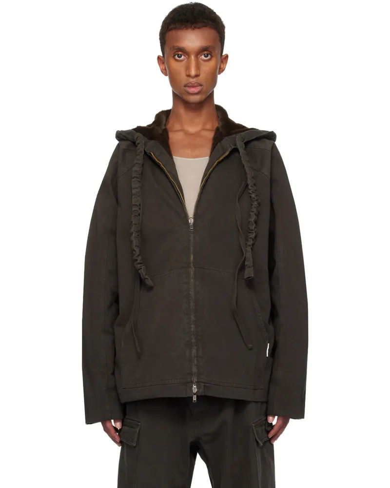OTTOLINGER Brown Furry Reversible Denim Jacket Dark