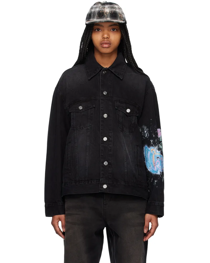 WE 11 DONE Black Graphic Denim Jacket Black