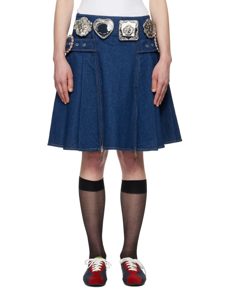 CHOPOVA LOWENA Navy Biggity Denim Miniskirt Blue