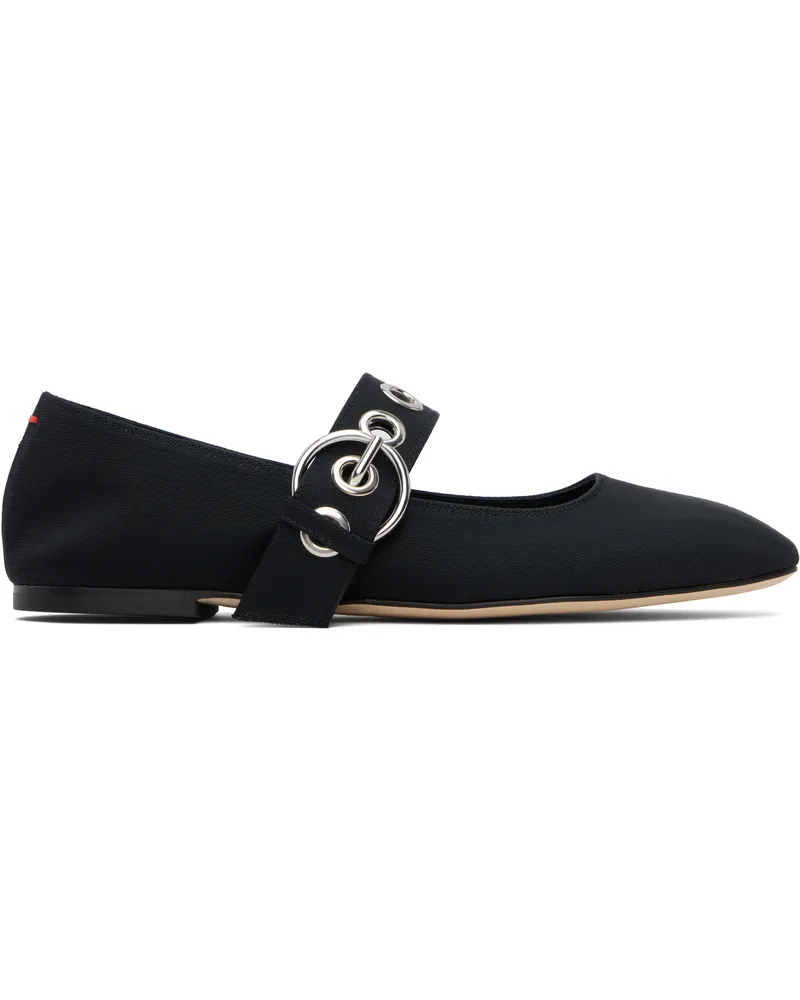 aeyde Black Uma Eyelet Mary-Jane Ballerina Flats Black