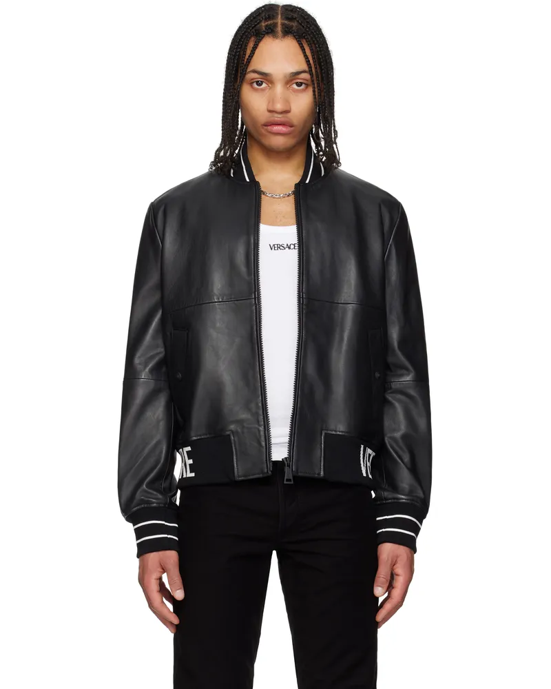 Versace Jeans Black Lambskin Leather Jacket E899-black