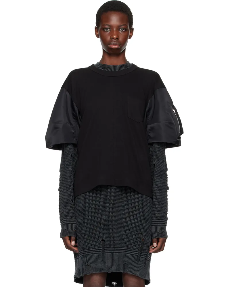 Sacai Black Paneled T-Shirt 001