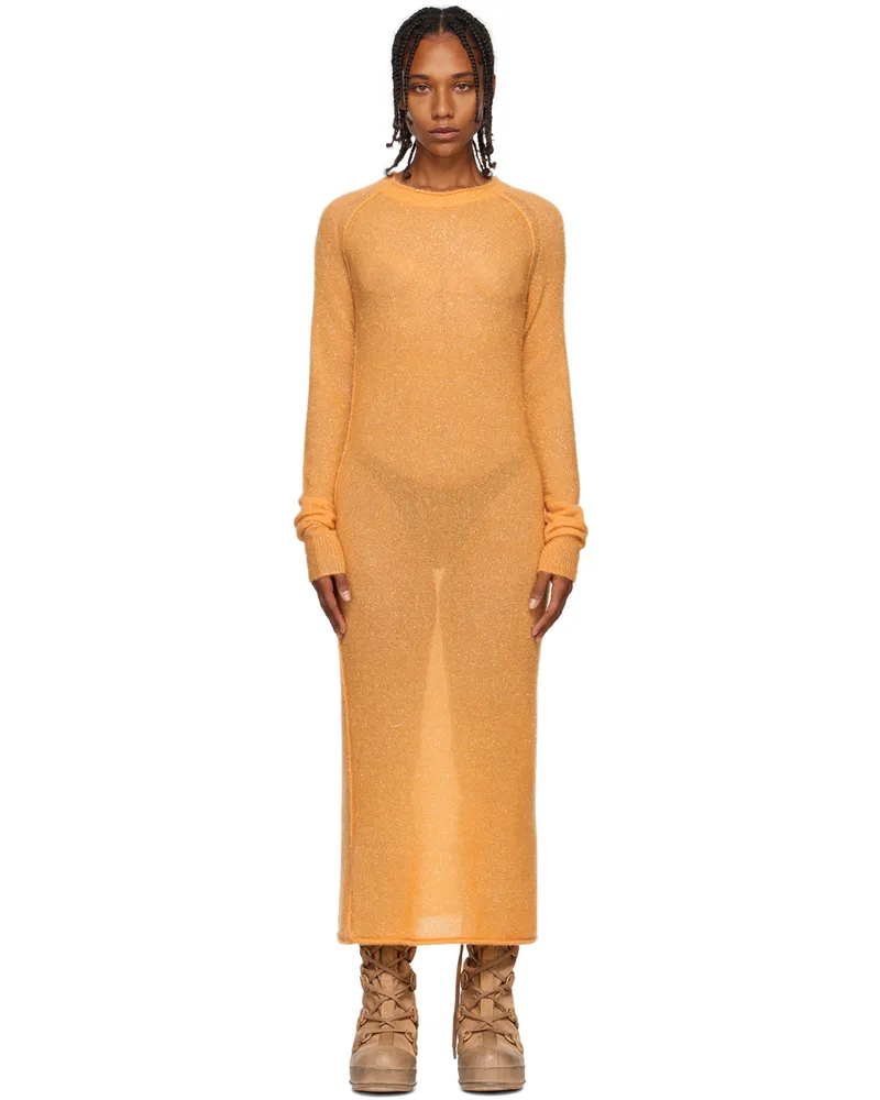 Acne Studios Orange Metallic Thread Maxi Dress Apricot
